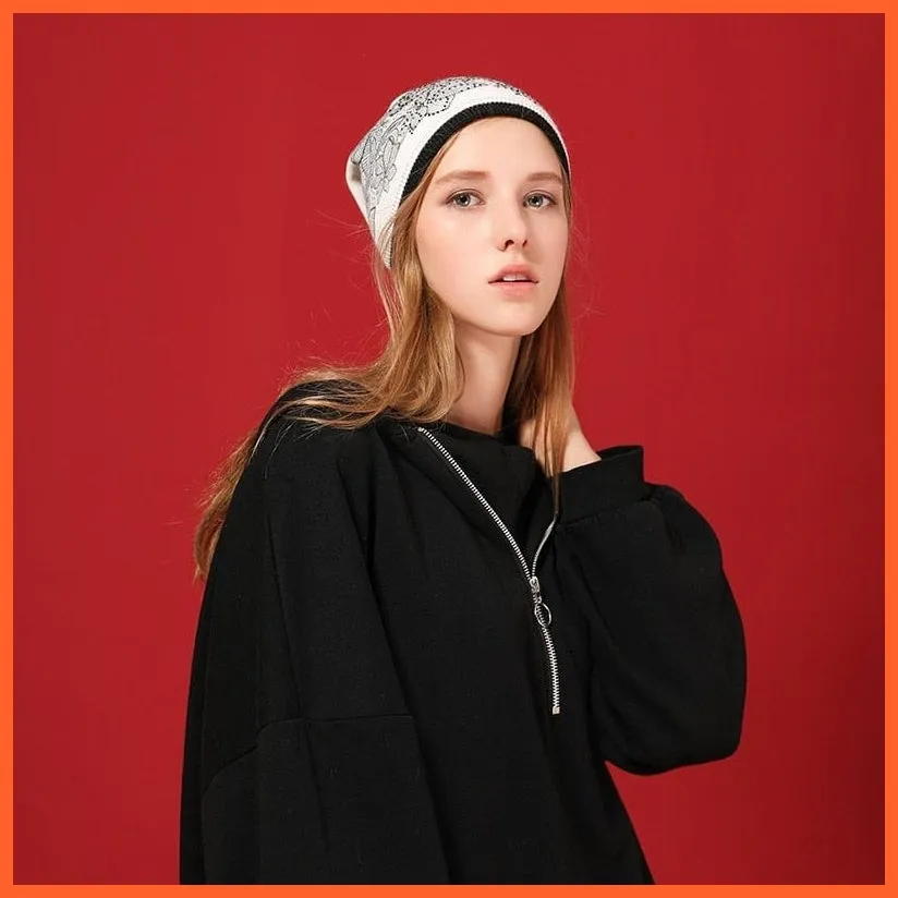 Wool Winter Hat Female Flowers Embroidery Knitted Hats | Warm Gravity Falls Cap Womens Thick Skullies Beanies