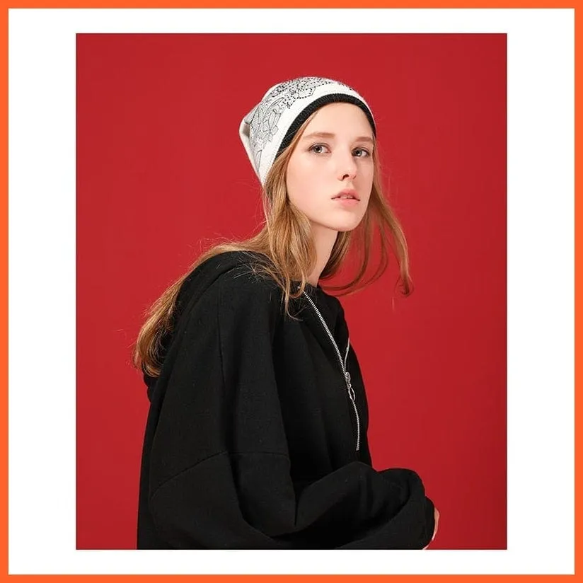 Wool Winter Hat Female Flowers Embroidery Knitted Hats | Warm Gravity Falls Cap Womens Thick Skullies Beanies