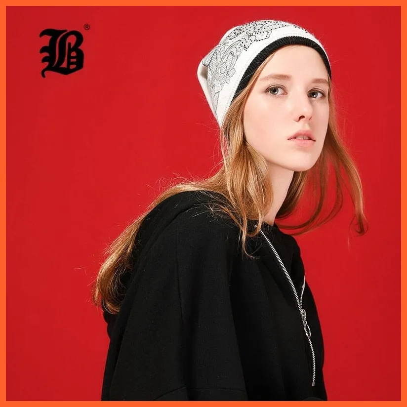 Wool Winter Hat Female Flowers Embroidery Knitted Hats | Warm Gravity Falls Cap Womens Thick Skullies Beanies